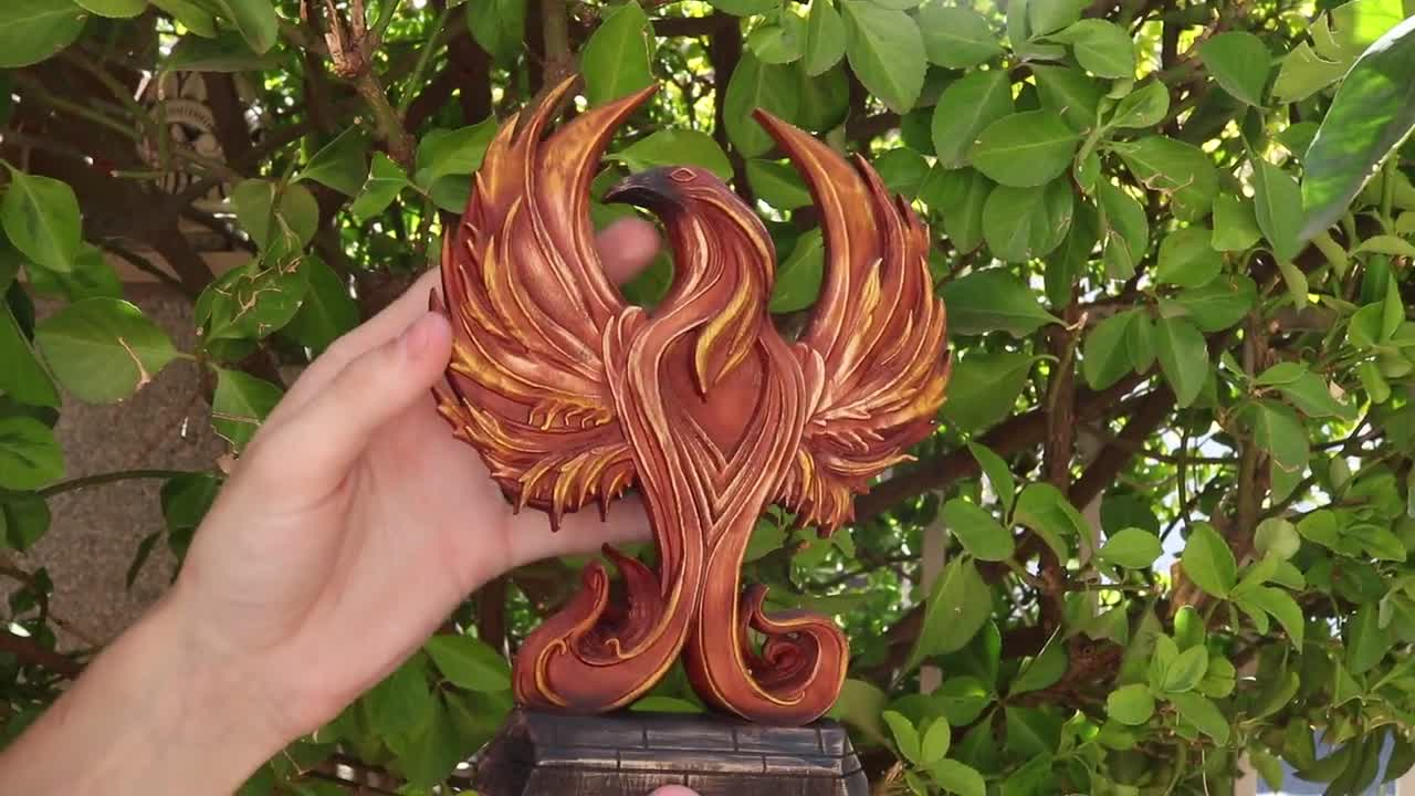 フェニックス像 木彫り 神話の生き物 : ギリシャ神話 火の鳥 アート
