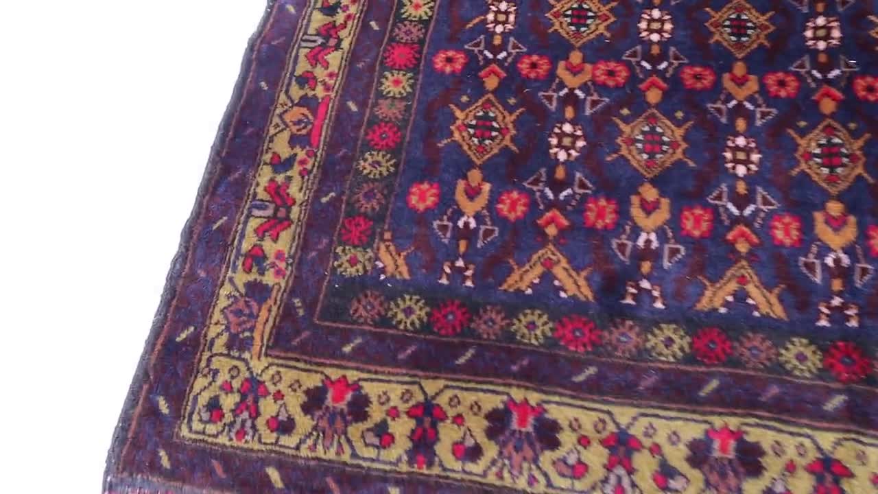Antico tappeto vintage in lana afgana bellezza tribale annodata a mano per  soggiorno, unico turkmeno blu scuro autentico tappeto Baluchi fatto a mano  -  Italia