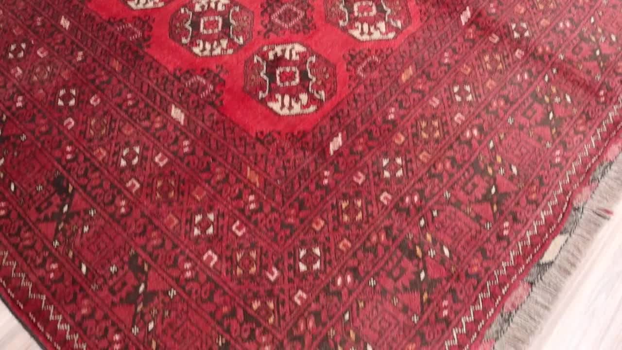 7x10 ヴィンテージ アフガン ラグ: 手織りウール Tekke Ersari ラグ