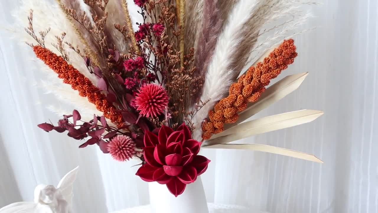  Huminbo Flores secas, decoración de pasto de las Pampas,  pompas, flores esponjosas, 100 tallos pequeños pompones a granel natural :  Hogar y Cocina