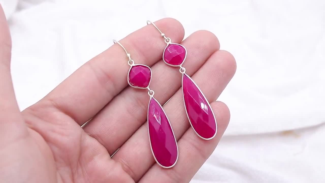 Buy Losa Elegant Pink Opal Women Waterdrop Dangle Earrings Lady Wedding  Party Jewelry at Amazon.in