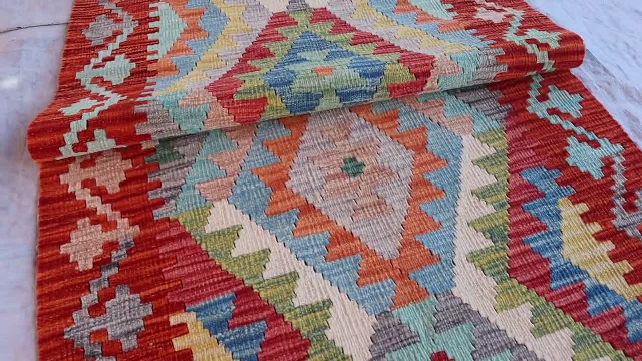 キリムランナー 2.8x9.6フィート アフガニスタン手織りラグ