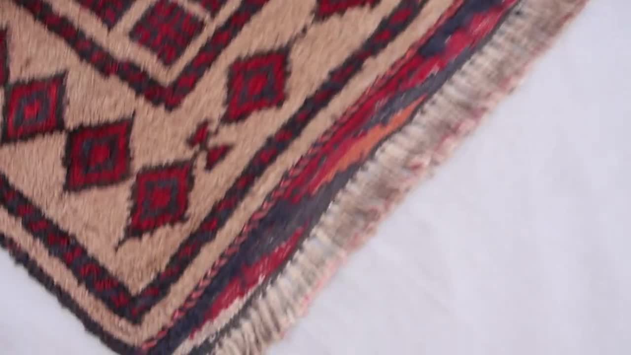 1930年代アンティークラグ 3'7x5'7フィート テラコッタブラウン