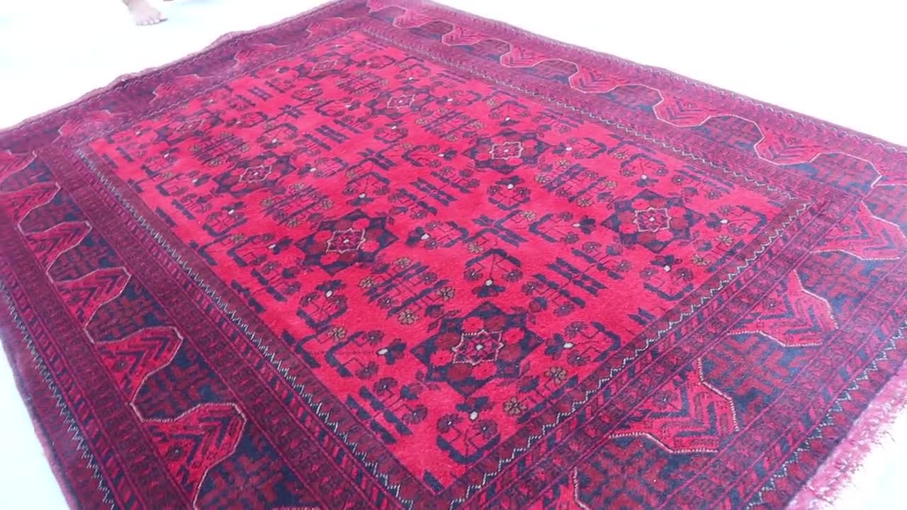 5x7 レッド アフガン ラグ - Khal Mohammadi ハンドノット ハイパイル