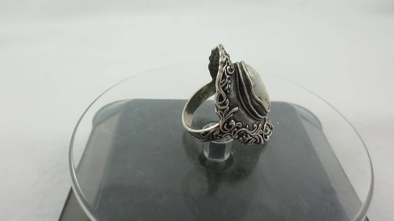 Israel Pz Sterling Silver Ornate Saddle Ring Roman Glass- Size 10.5- As it  is