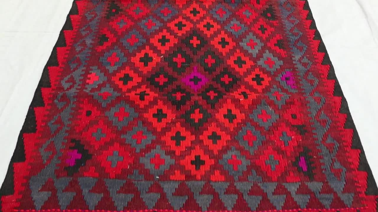 フラットウィーブ ヴィンテージ アフガン キリム ラグ 3'3x6'5