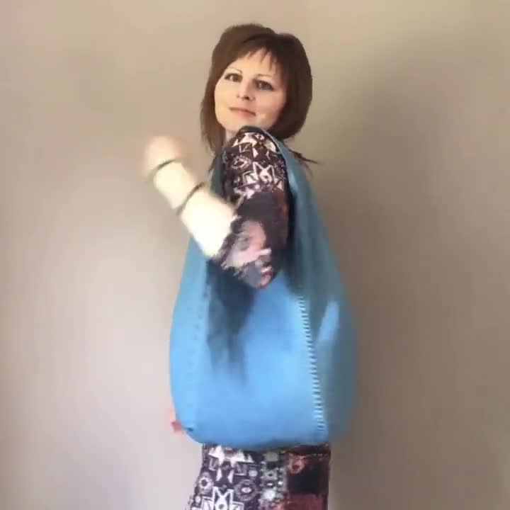 DIY handbag sewing pattern, slouchy jeans bag, hobo bag printable PDF pattern and instructions, easy photo tutorial download video poster