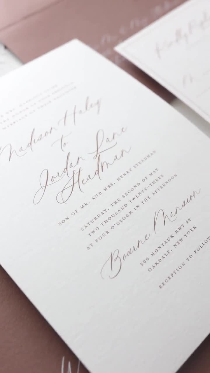 MADISON Simple Script 4 Piece Wedding Invitation, Clean Modern Classic  Invitations, Brown Wedding Invitations 