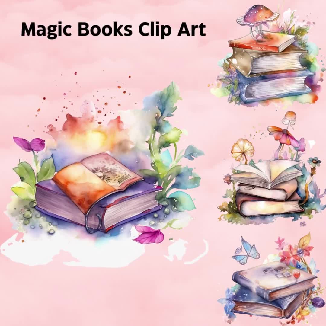 Watercolor Magic Books Clipart