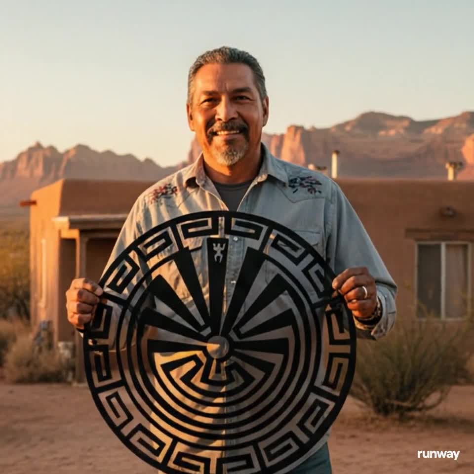 Man in the Maze Metal Wall Art, Native American Symbol Metal Sign