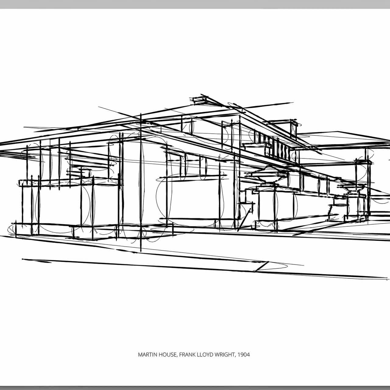 Frank Lloyd Wright's Martin House Sketch: Mid-century Modern