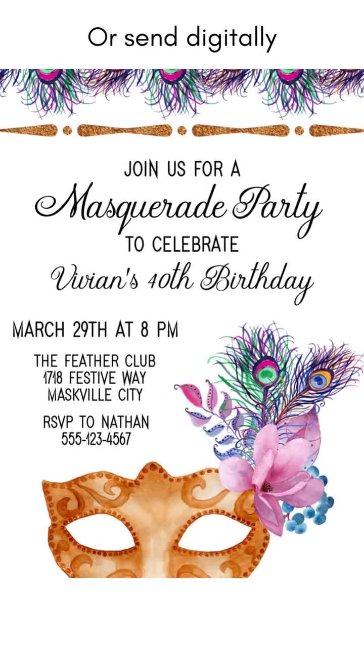 Masquerade Birthday, Masquerade Party, Invitations for Her, Masquerade  Invite, Instant Access