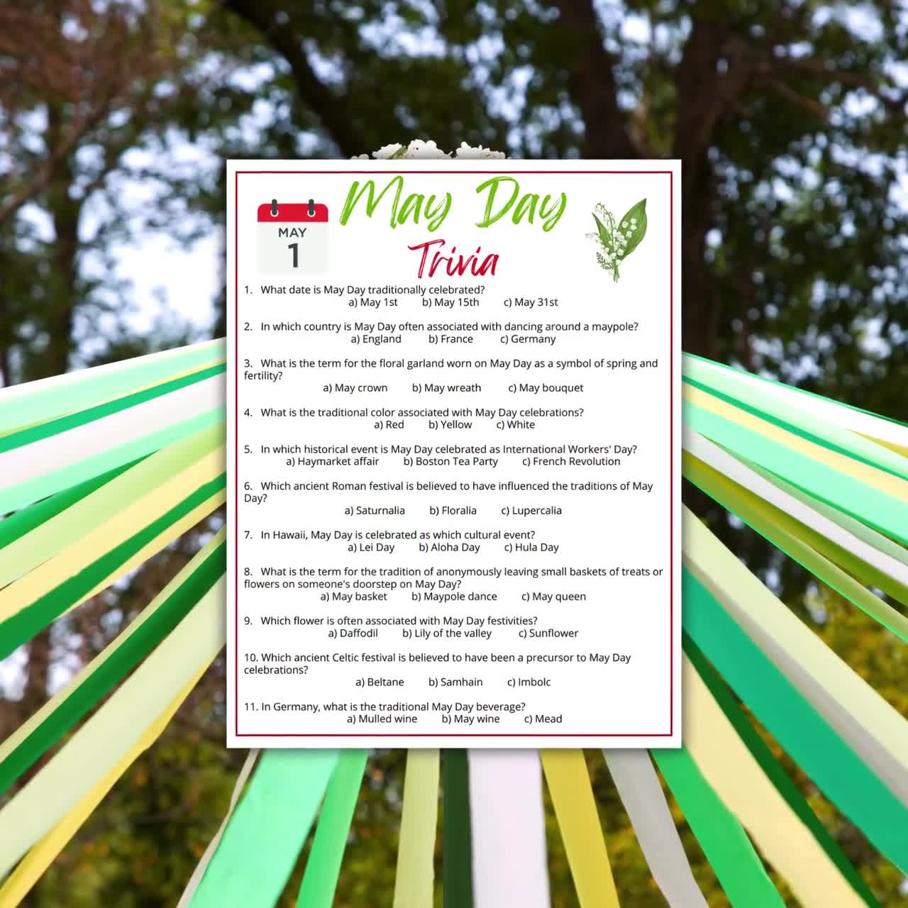 May Day Trivia Game, Printable May Day Game for the Family, Classroom May  Day Activity, May Day Party Idea, Spring time festival