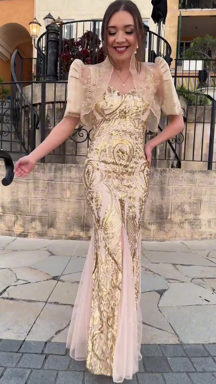 Gold 'Mayari' Sequin Gown | Filipiniana Bolero Sold Separate