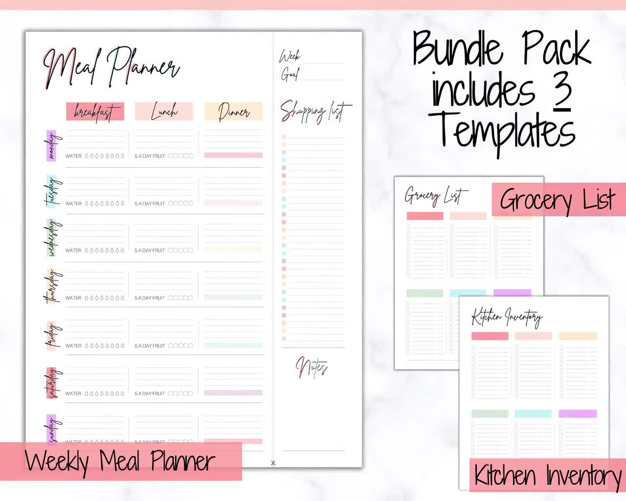 Meal Planner Printable, Weekly Food Diary, Meal Tracker
