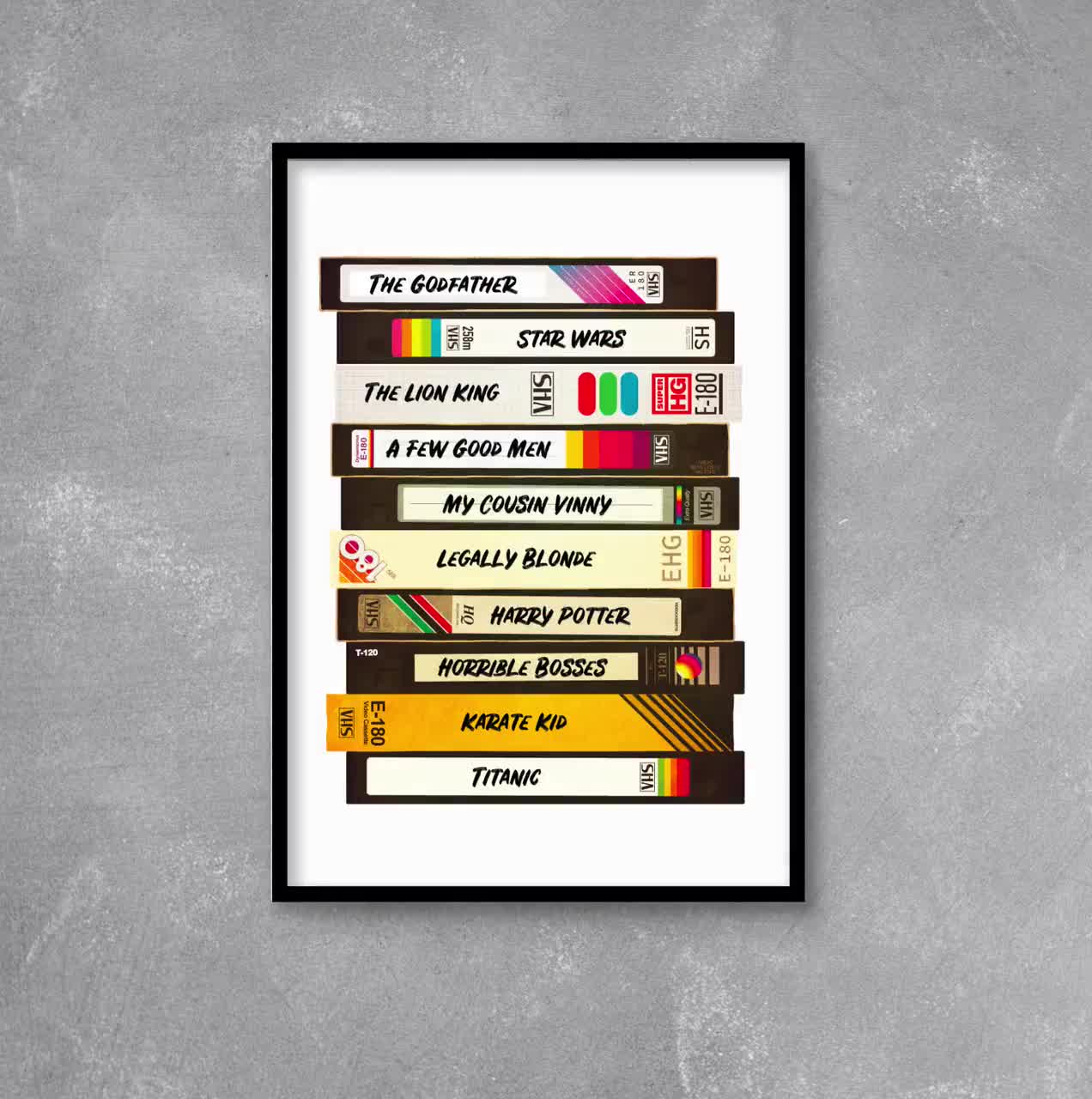 Personalised Retro Video Tape Print / Poster - Add your favourite movies -  Retro Movie Art - Wall Art Illustration