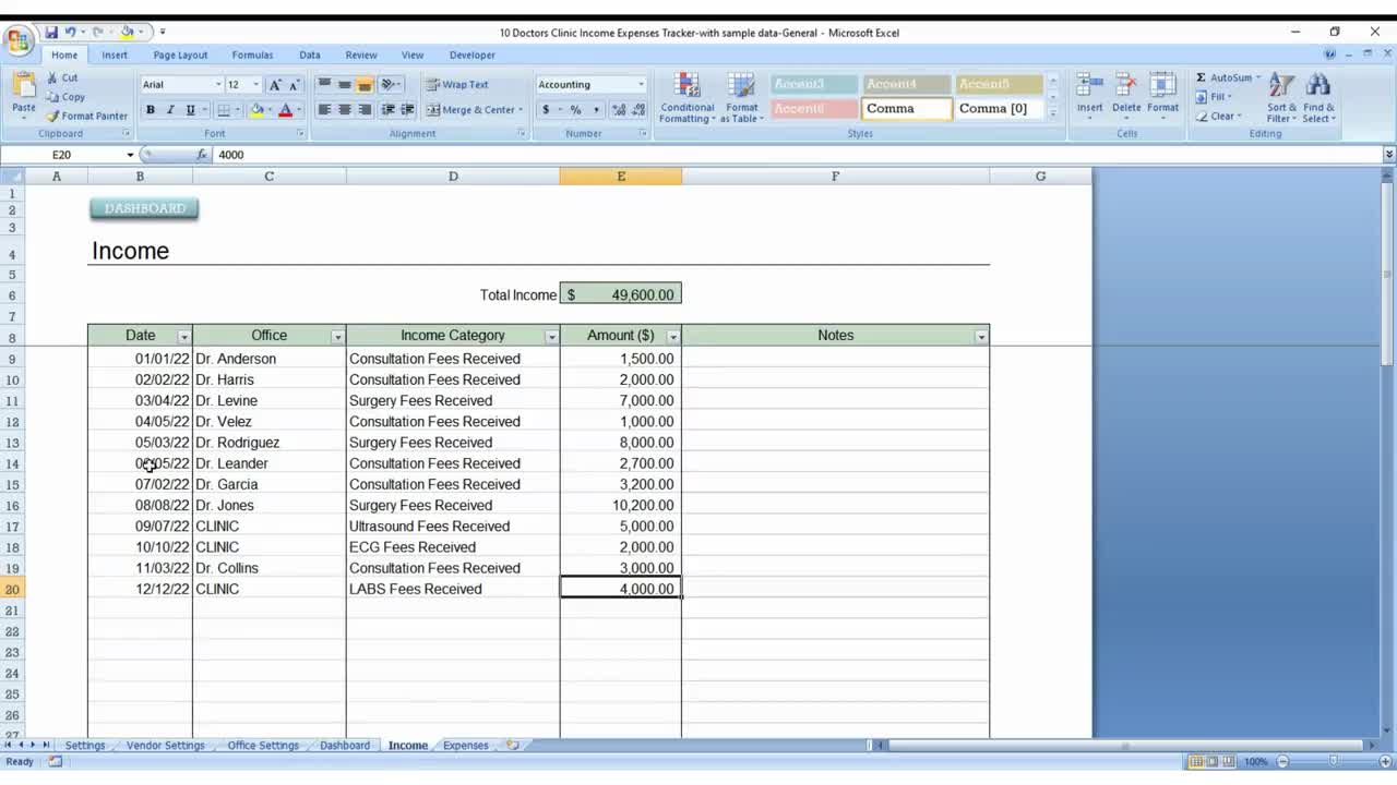 Medical Office Clinic Income Expense Tracker 10 Doctors Office Spreadsheet  Doctor Fees Clinic Fees Tracking Google Sheets Excel Template - Etsy