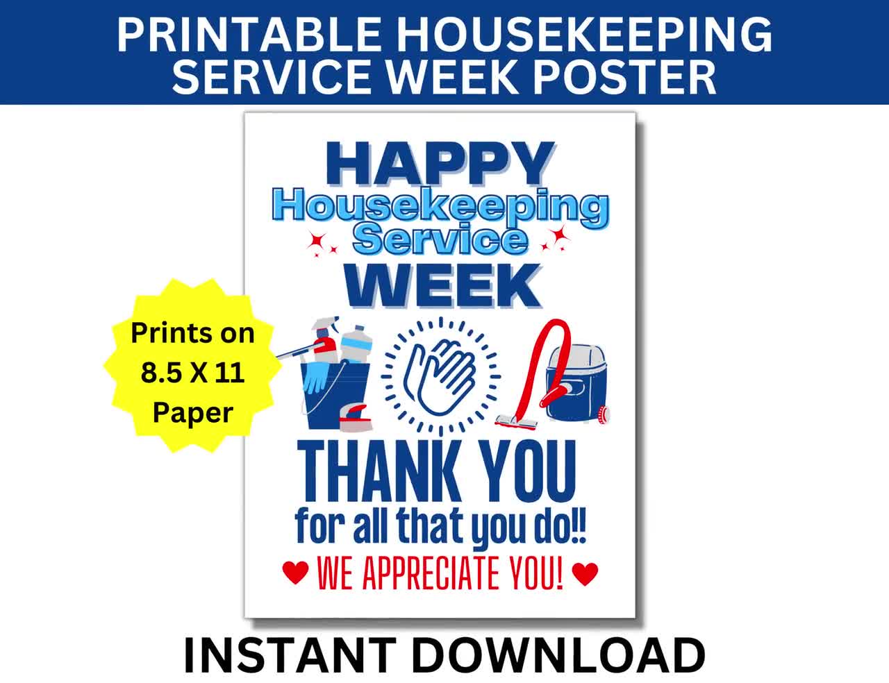 Happy Housekeeping Service Week Printable Poster, Housekeeper Week Sign,  National Housekeeping Service Week, Housekeeper Staff Appreciation