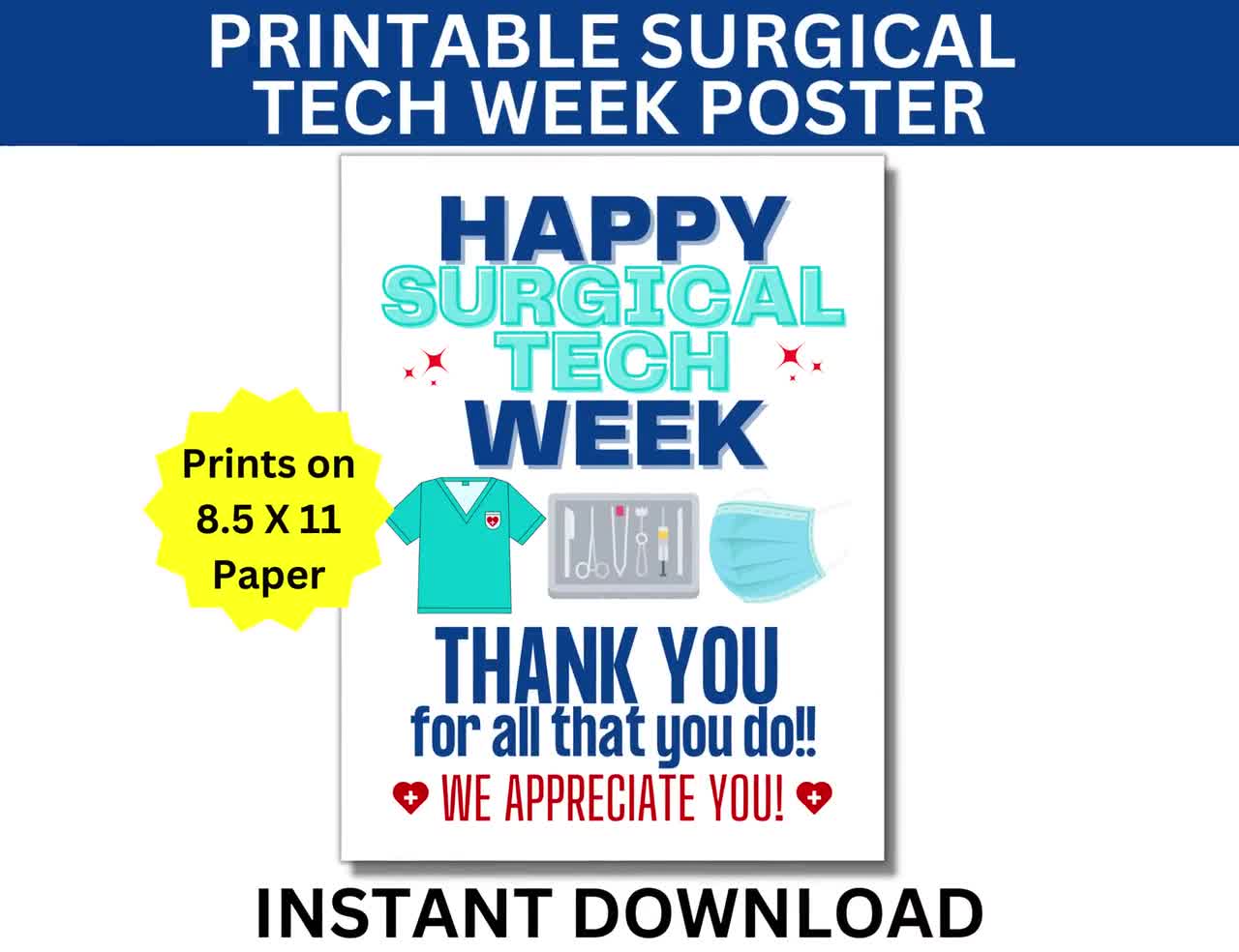 Happy Surgical Week Banner - Blue & Black Glitter, Pre-strung 5.7ft Hospital Decor - View #3