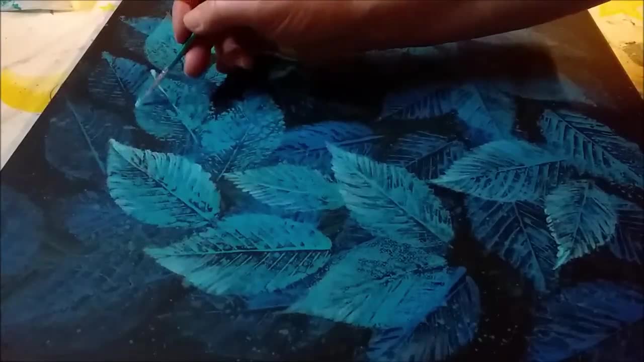 Blue Leaves Painting Original Art Acrylic Painting on Canvas 16