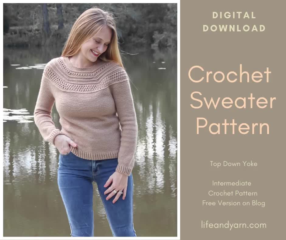 LEFT-HANDED TUTORIAL: How to Crochet a Top Down Sweater - Round Yoke Sweater  - FREE Pattern 