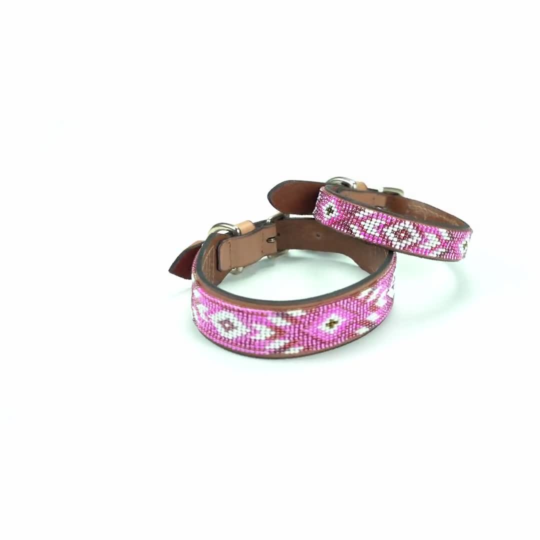 Boho Glass Pearl Genuine Leather Pink Dog Collar – Ruff Houzin