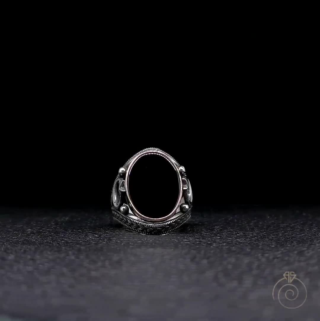 Moorish Gothic One Stone Ring 14 Black Onyx Cabochon