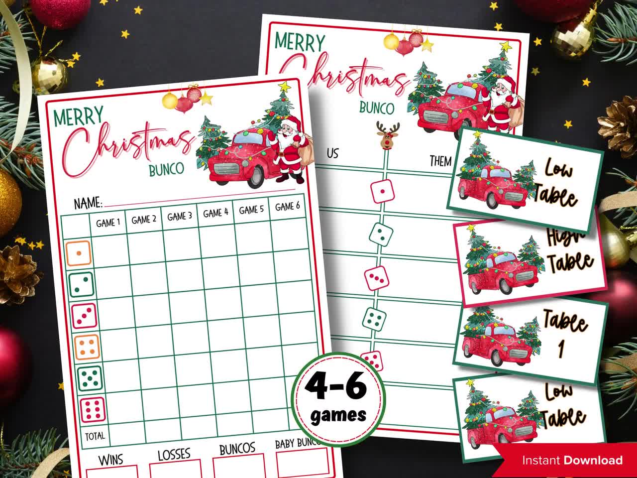 printable christmas bunco score sheet | christmas bunco set | printable bunco template | | happy holidays i bunco score cards i tally cards