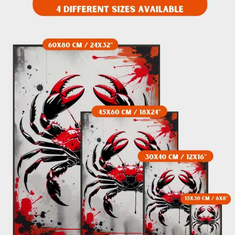Bold Red Crab Art Print – Japanese-inspired Ink Splash Design With