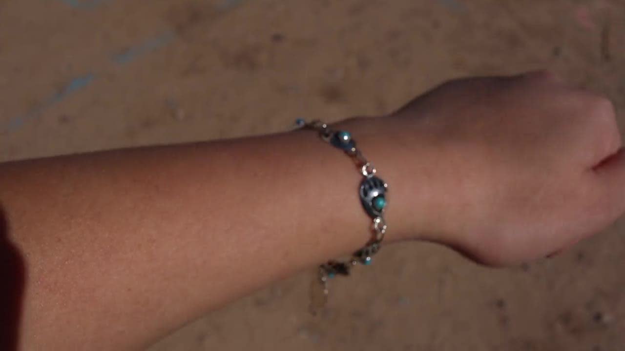 ブレスレット Mini Navajo Bear Bracelet #7965 Navajo Mini Bear Paw Link Bracelet Turquoise Stone Handmade