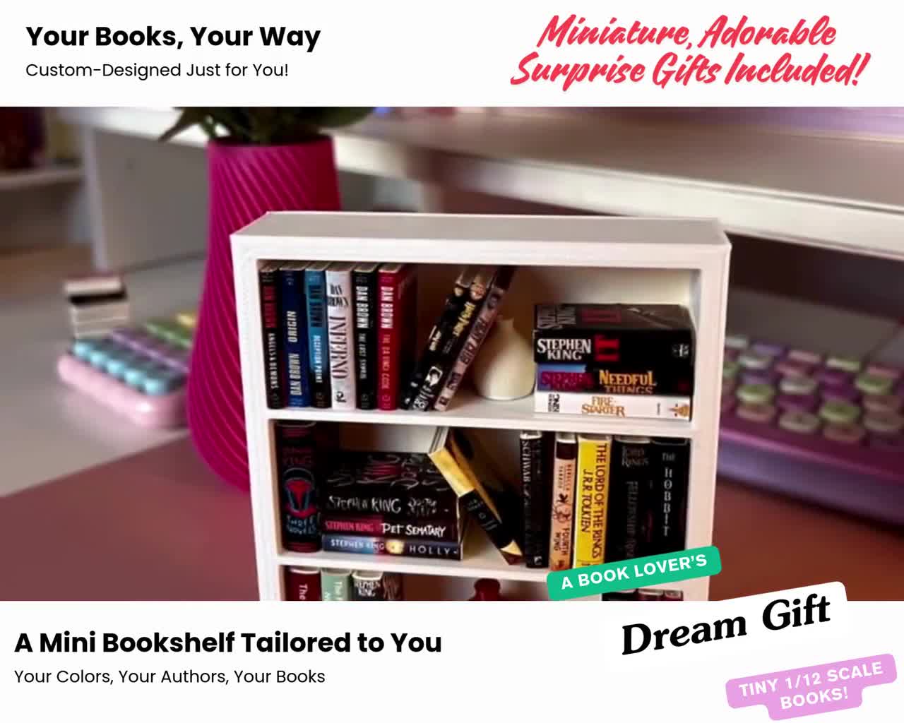 Valentines Day Gift, Custom Miniature Bookshelf: 32 Personalized 1/12 Scale Books video poster