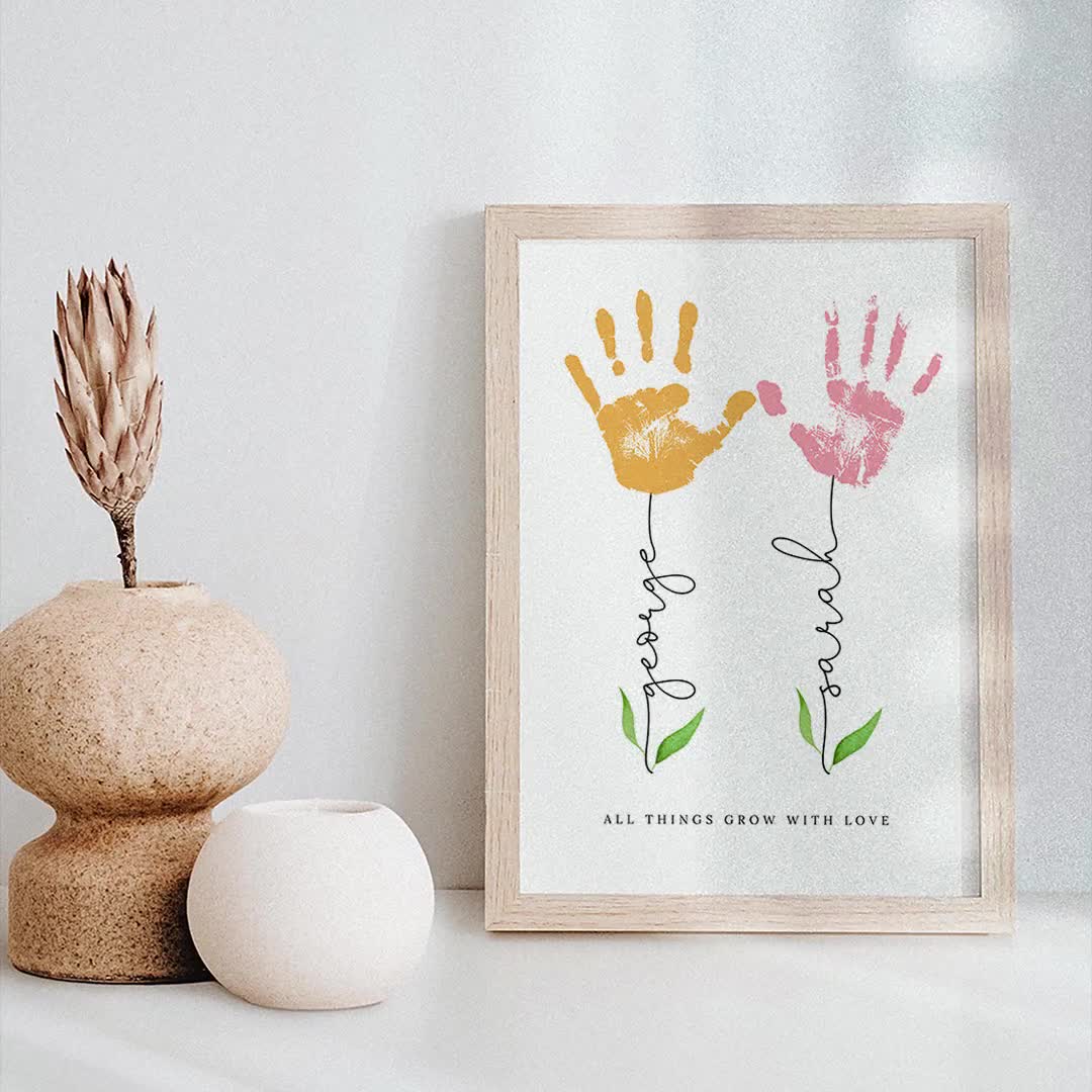 Vaderdag DIY gepersonaliseerde handafdruk, papa cadeau van dochter zoon,  kindercadeau voor vaders verjaardag, kinderen knutselen, grootvaderdag print, image size:1080x1080