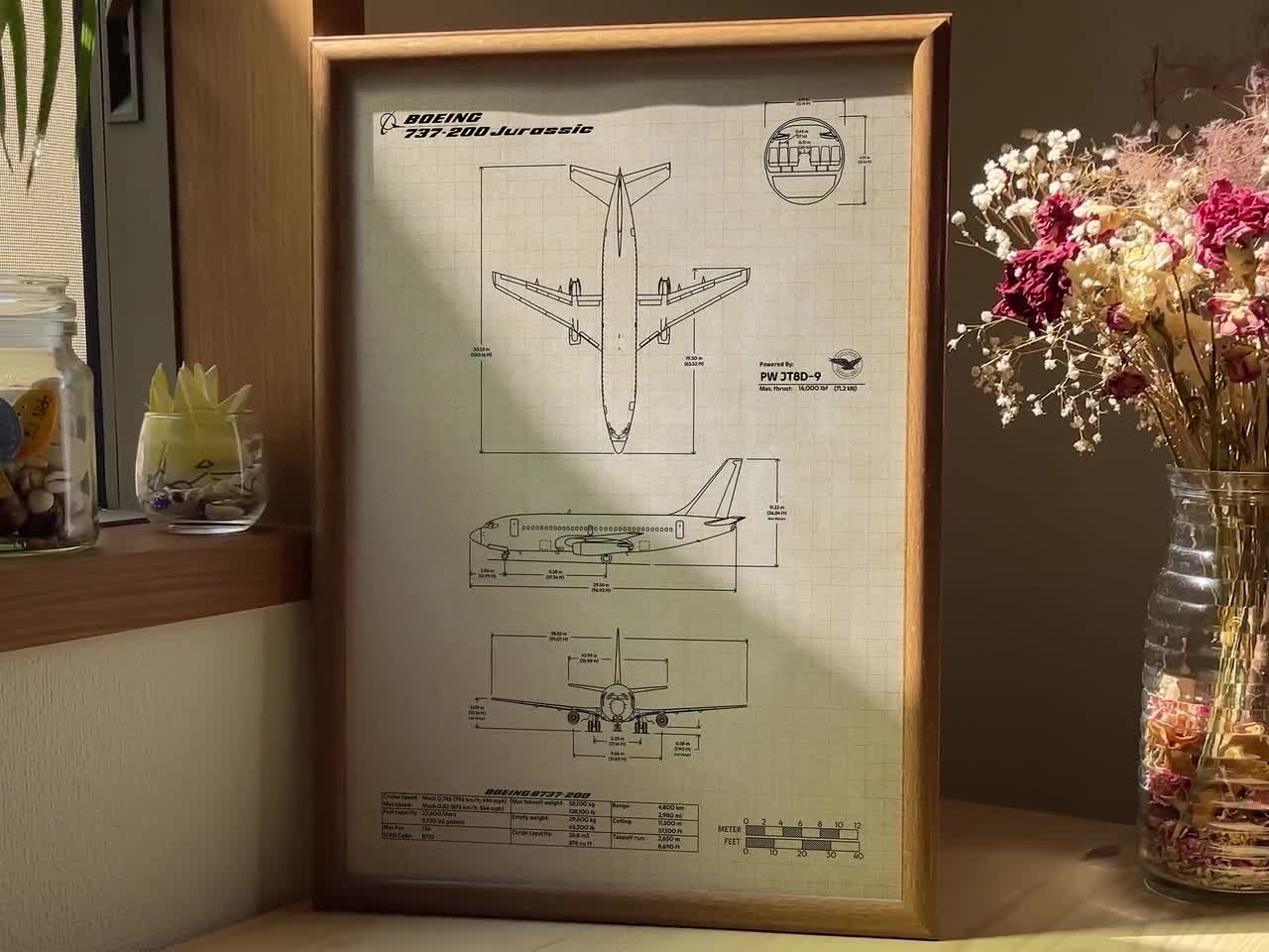 ボーイング B737-200 設計図ポスター（縦型）｜航空ウォールアート