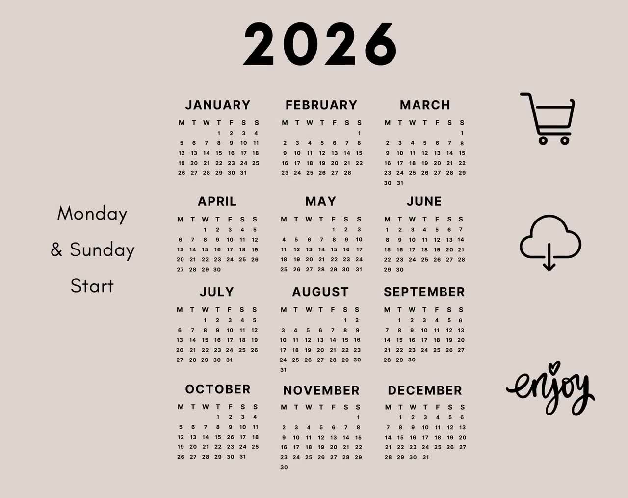 2026 calendar png | sublimation | transparant background | instant download  | 2026 planner | yearly calendar