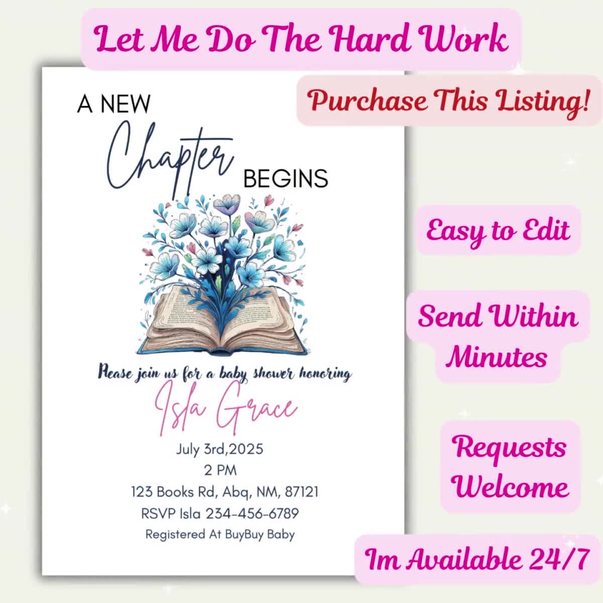 A New Chapter Begins Storybook Baby Shower Invitation Template, DIY Baby Shower Invite, Gender Neutral Baby Shower, Minimalist Invitation video poster