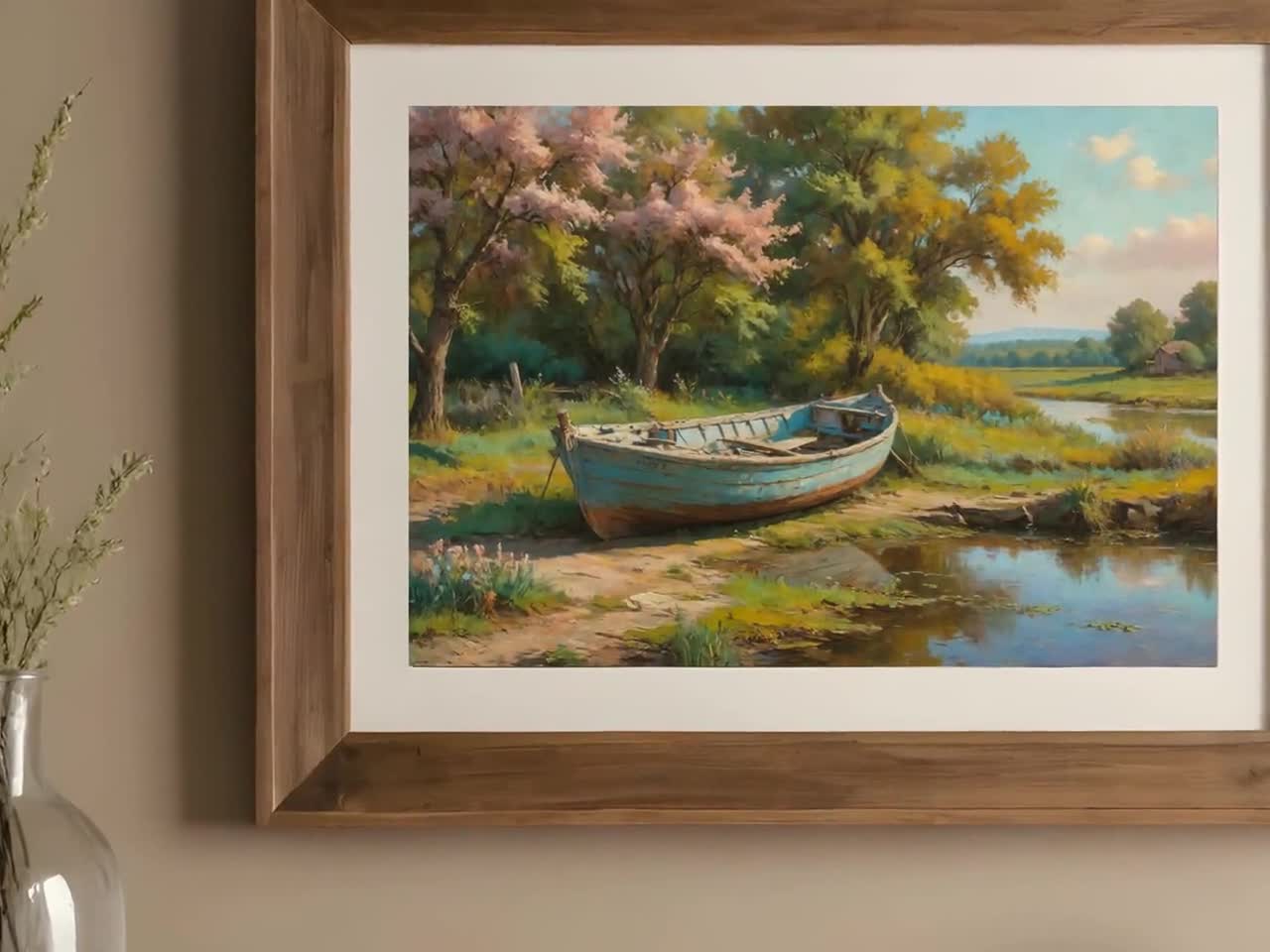 Creek Digital Download のヴィンテージ ボート - ファイン アート