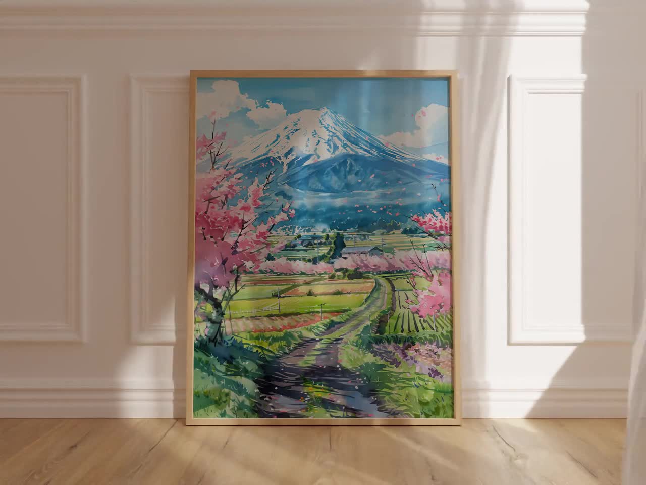 富士山の水彩画：日本の桜の風景 - Etsy 日本