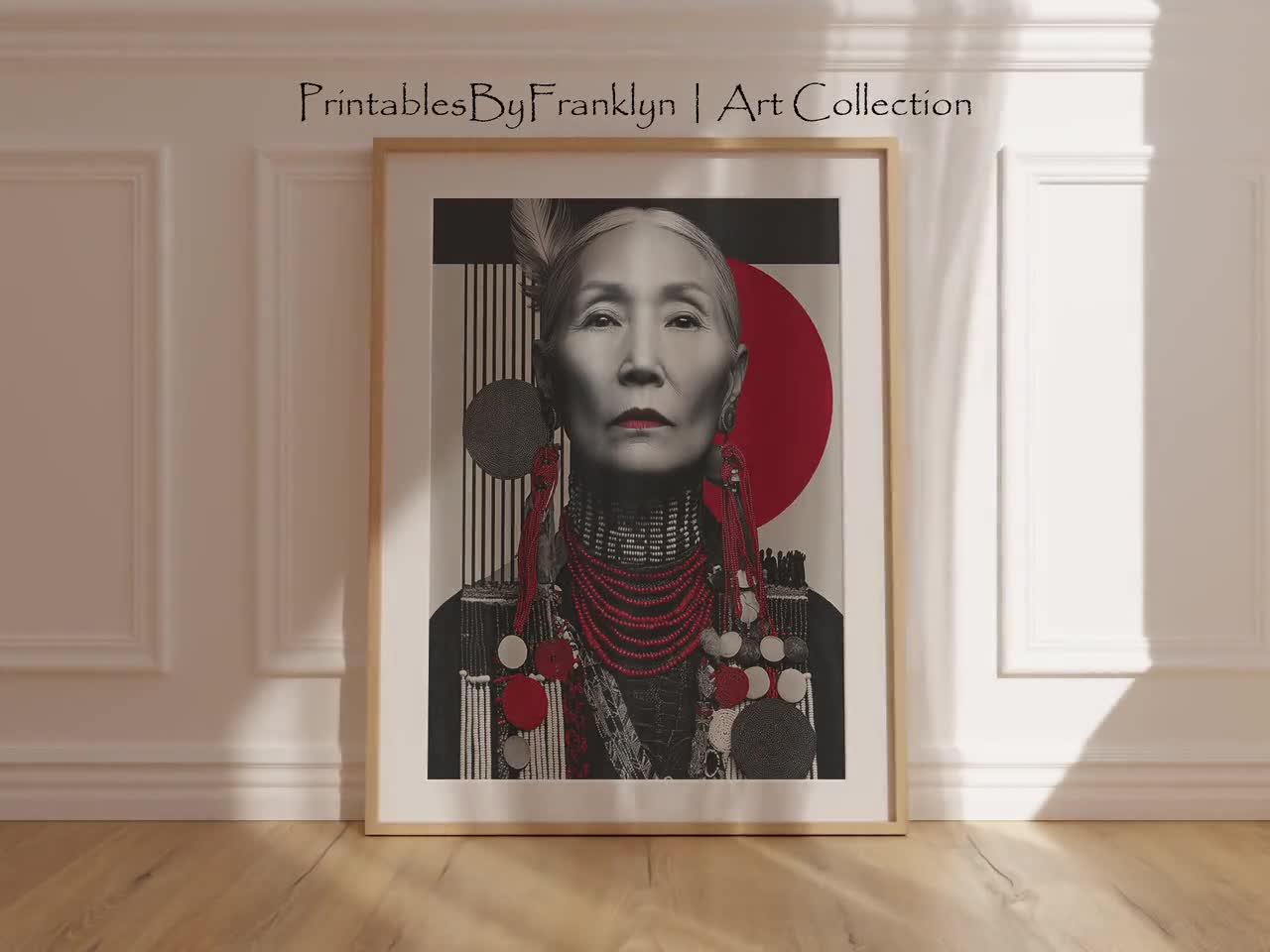 長老の知恵 - ネイティブアメリカンの女性リーダーのウォールアート