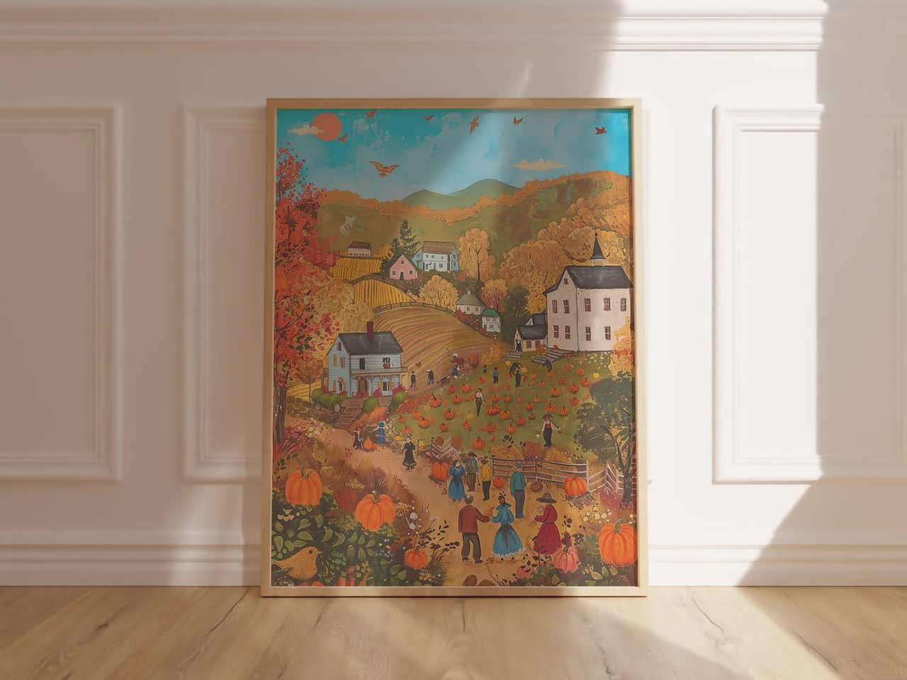 ノスタルジックな収穫祭アート - グランマ・モーゼス風の民俗絵画