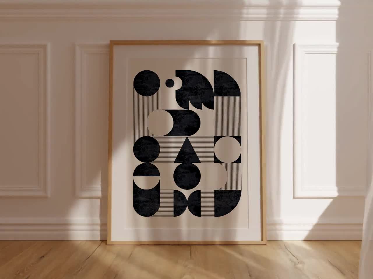 Gran cartel Bauhaus negro y beige, arte contemporáneo moderno, decoración escandinava, descarga inmediata video poster