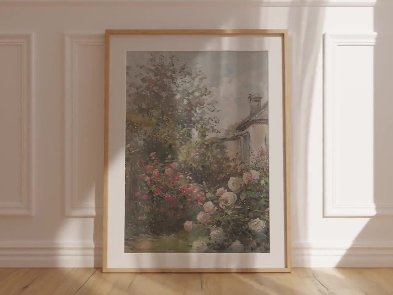 Vintage Rose Garden English Cottage Painting | Country Landscape