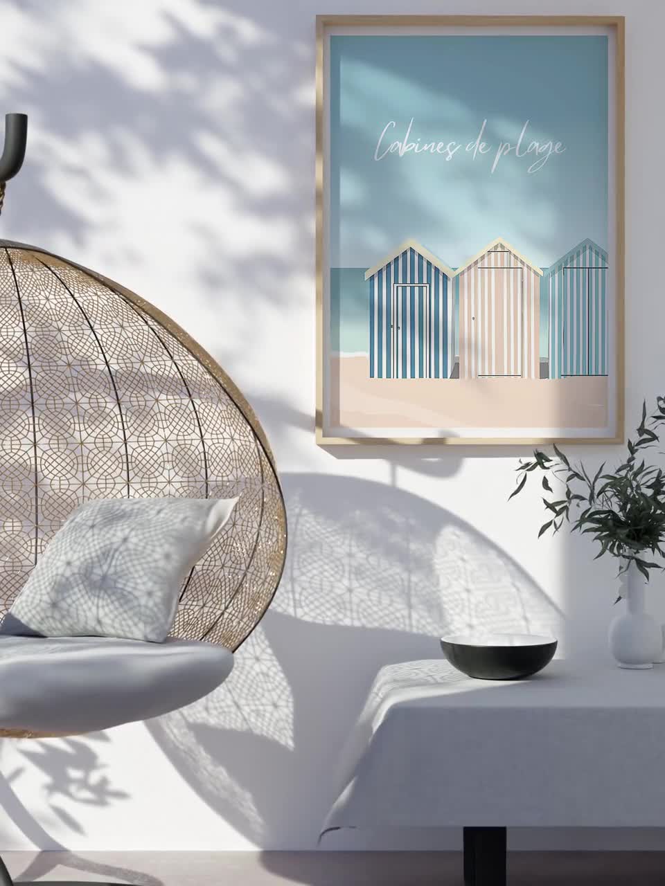 Beachy Wall Art - Holiday Decor Coastal gifts - French Poster Beach Cabins  - \, image size:960x1280