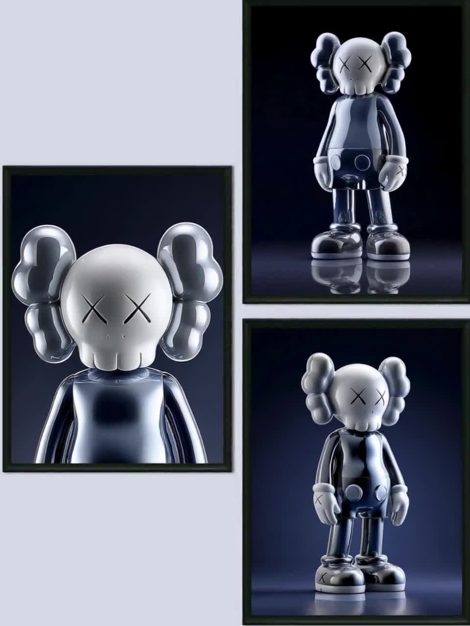 Kaws Poster Set of 3 Boys, Dark Blue Kaws Prints, Hypebeast Room
