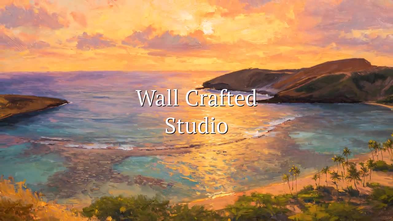 Hanauma Bay Sunset Painting, Hawaii Coral Reef Ocean Wall Art