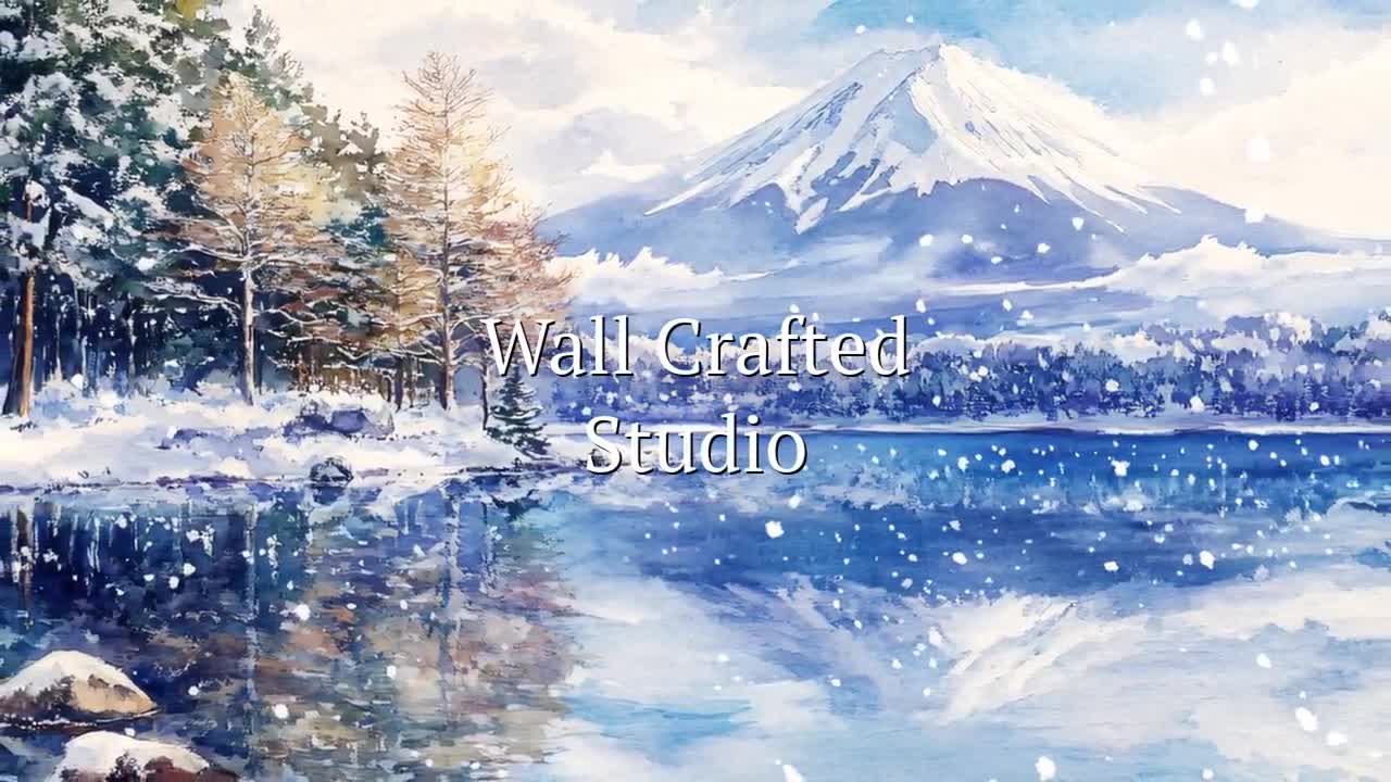 富士山キャンバス、河口湖の反射壁画、日本の冬の雪景色アート、日本の