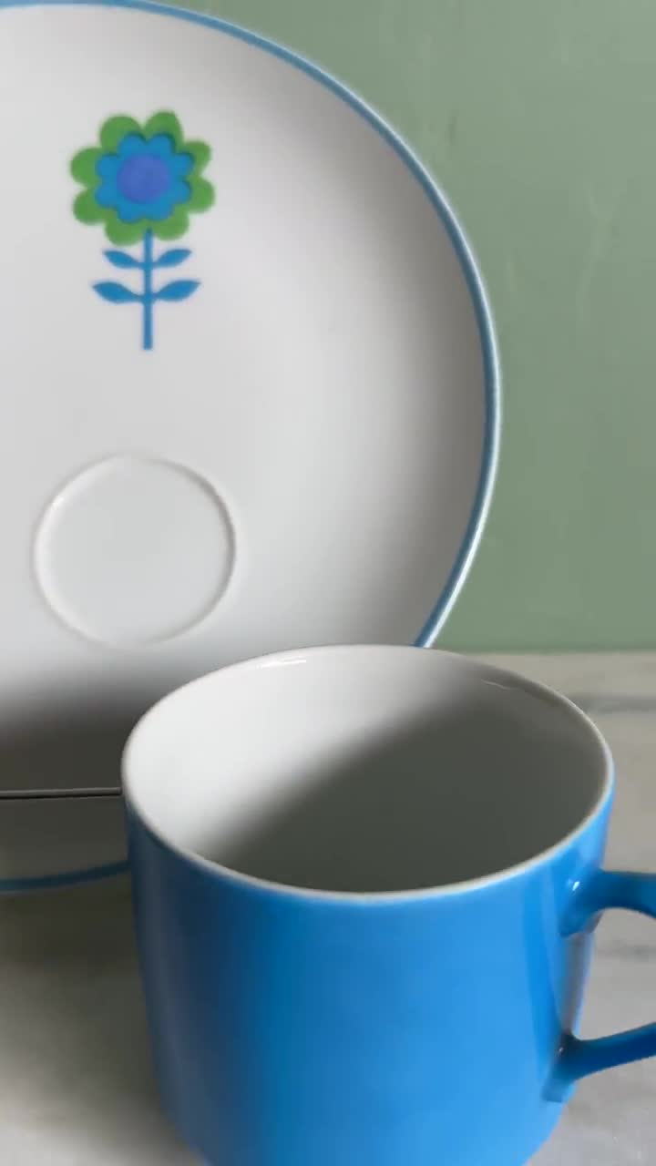 Juego de 3 platos y vasos retro con diseño de flores video poster