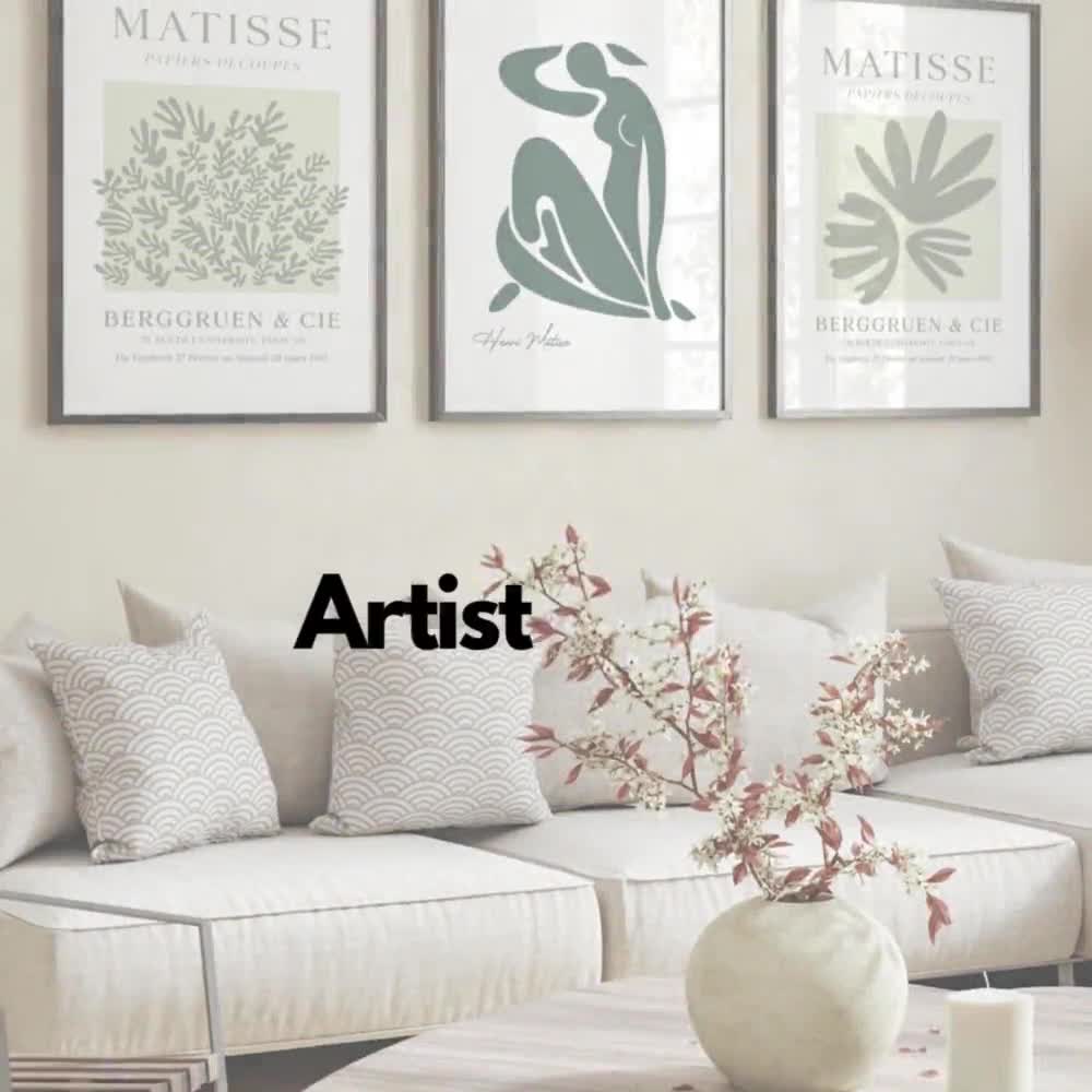 3 Piece Keith Haring Style Print Set, Pop Art Triptych, Modern Line Wall Decor for Bedroom Living Room, Exhibition Poster Set, Sage Green video poster