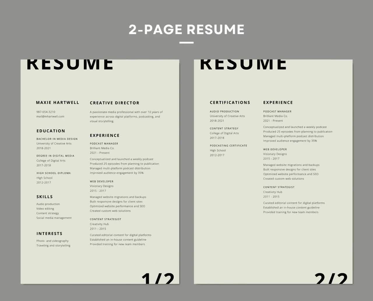 Minimalist Resume Template: 1 & 2-page CV + Cover Letter (canva