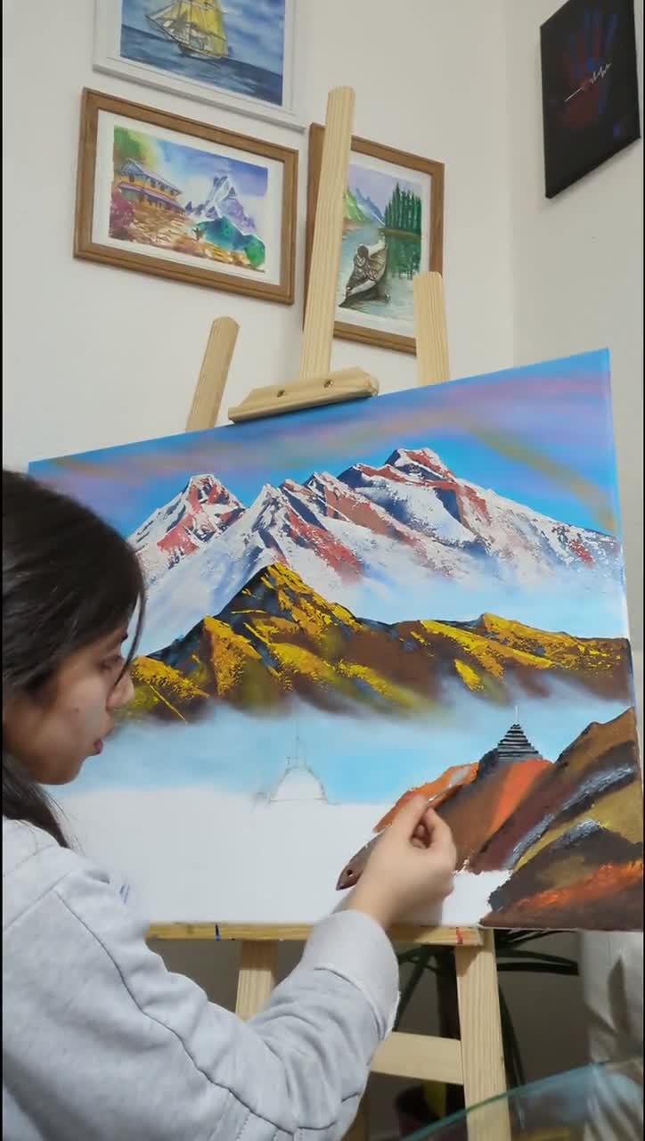 Textured Mount Everest Painting, Original Sherpa-inspired Acrylic