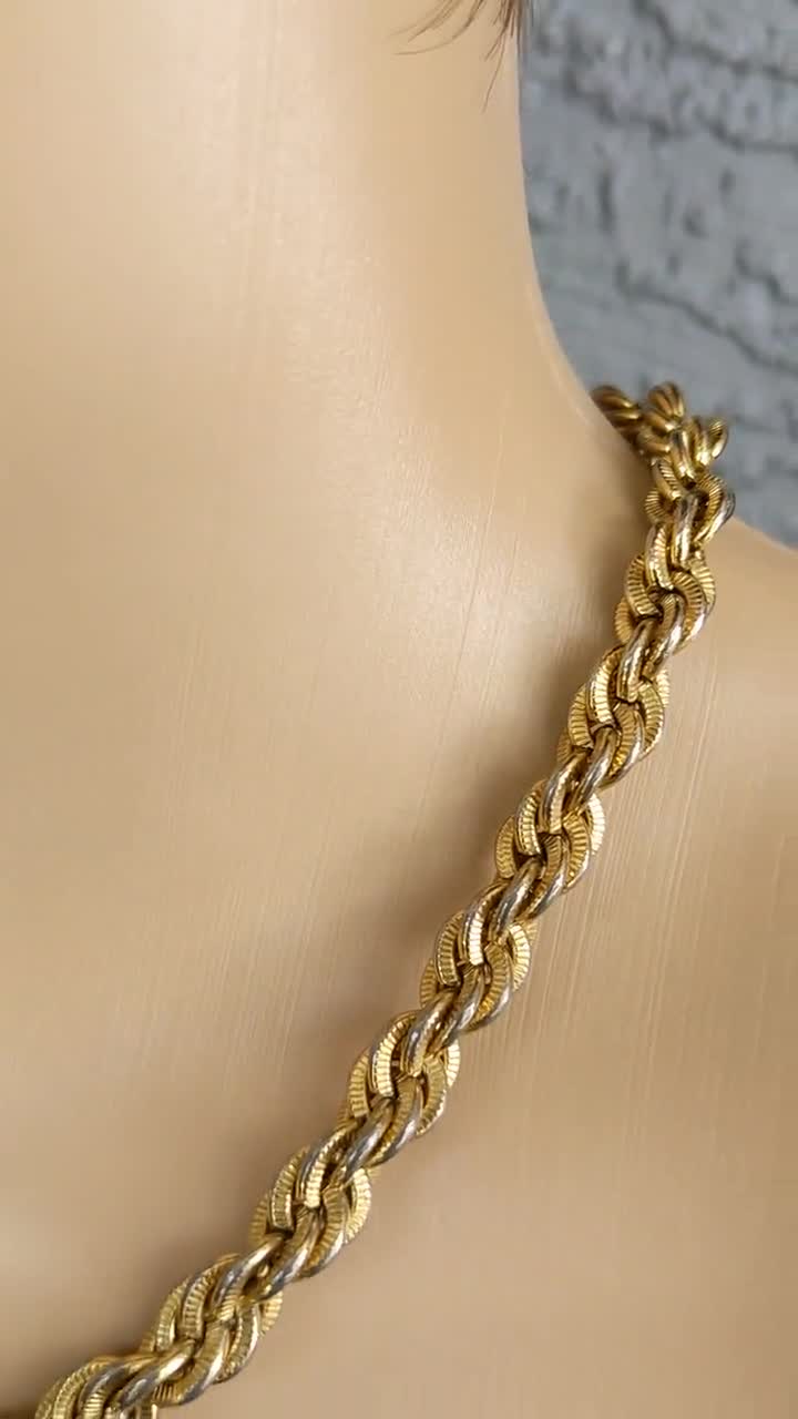 Vintage Monet Gold Tone Double Snake outlet Chain Twisted Necklace Retro Choker 60s 70s